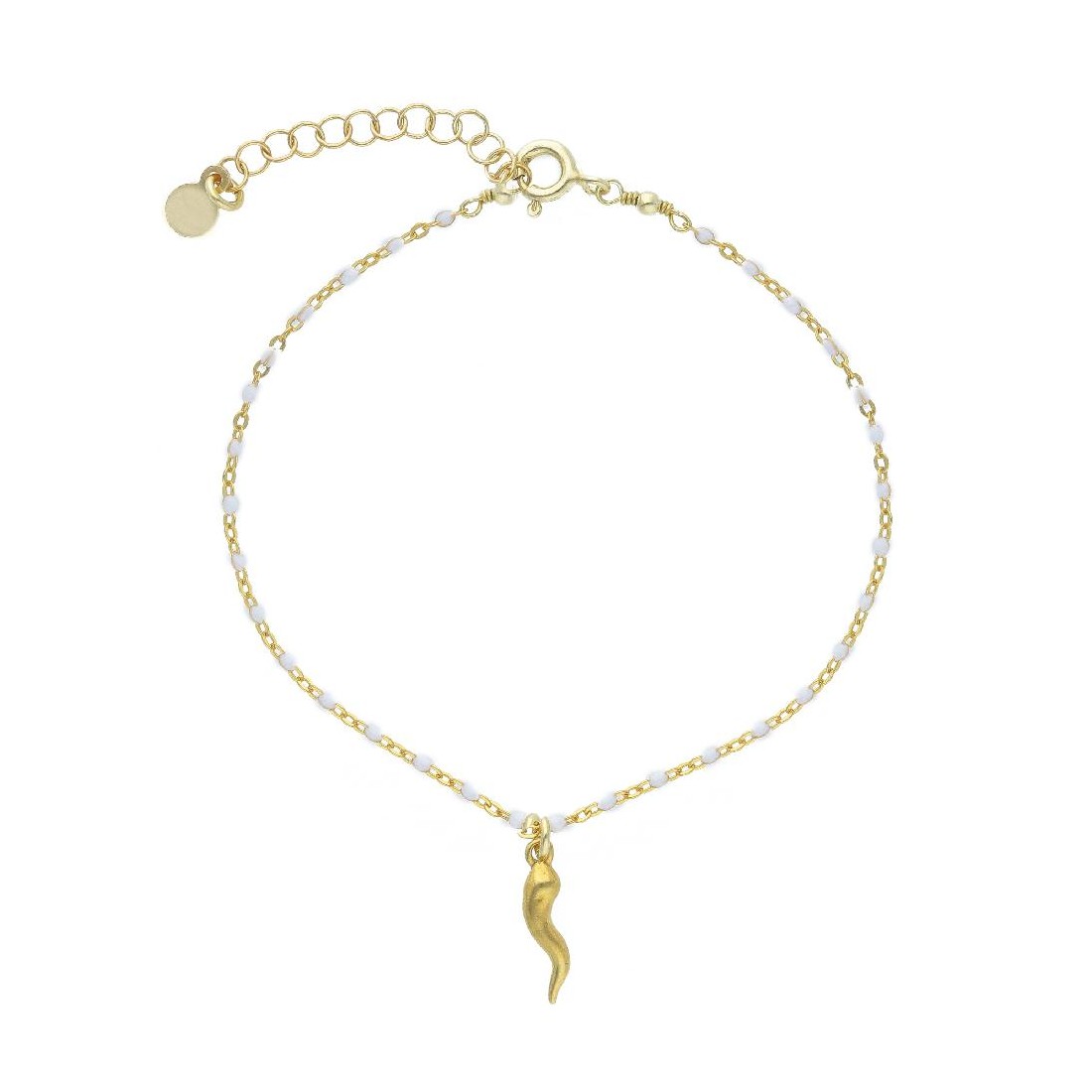Bracciale in argento dorato 925/ooo e smalto bianco con corno