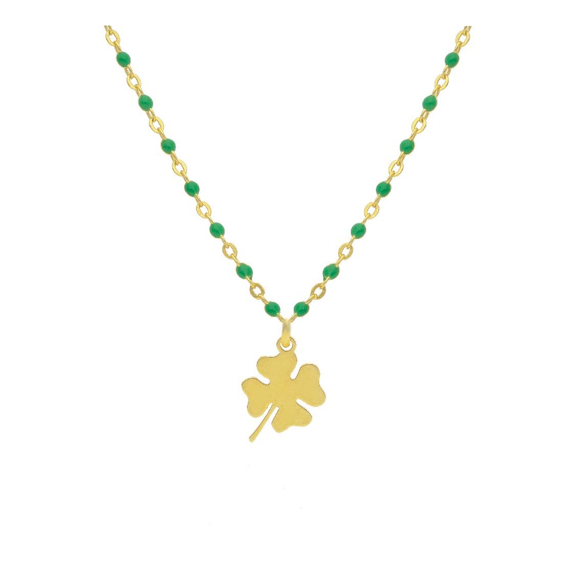 Girocollo in argento dorato 925/ooo e smalto verde con quadrifoglio