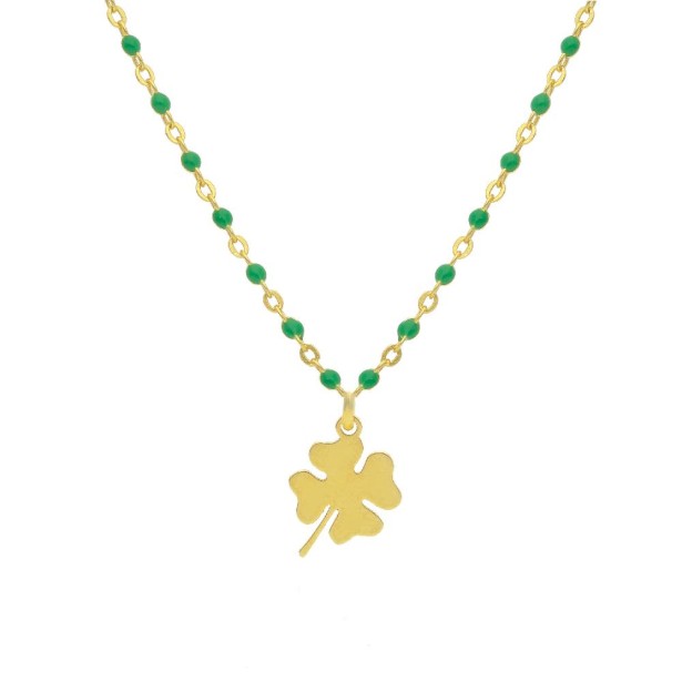 Girocollo in argento dorato 925/ooo e smalto verde con quadrifoglio