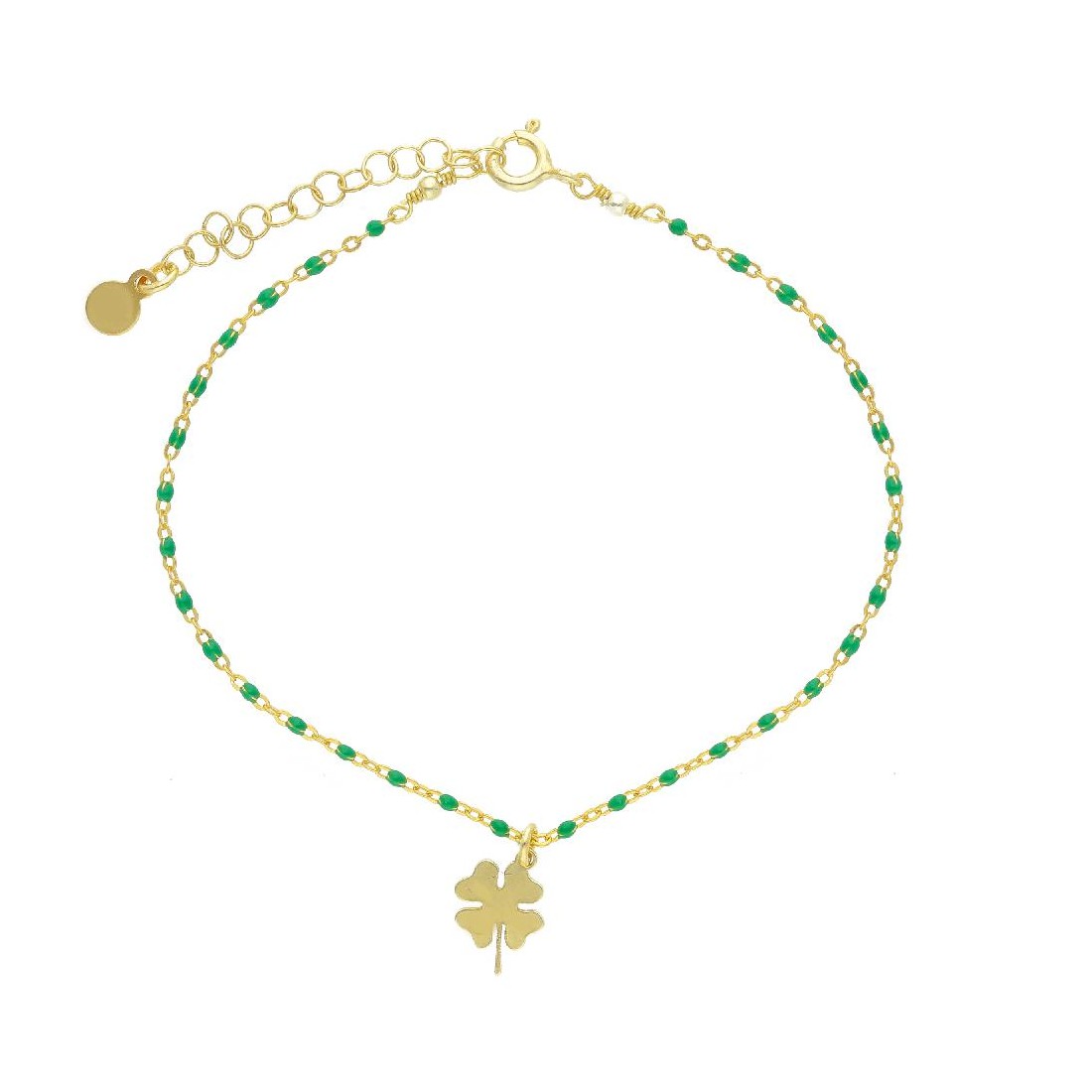 Bracciale in argento dorato 925/ooo e smalto verde con quadrifoglio