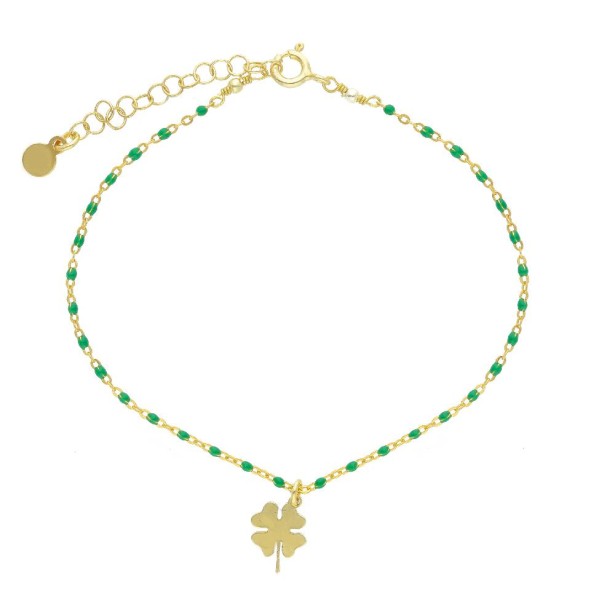 Bracciale in argento dorato 925/ooo e smalto verde con quadrifoglio
