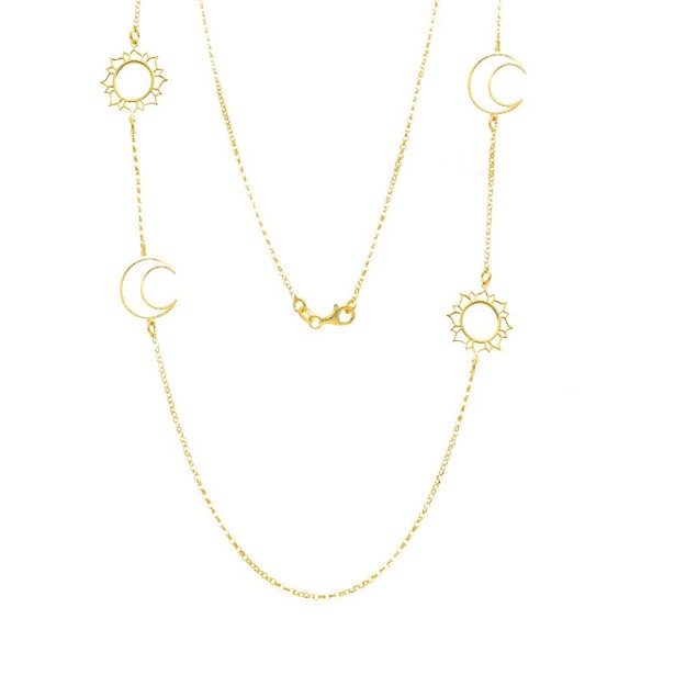 Collana lunga in argento dorato 925/ooo con sole e luna