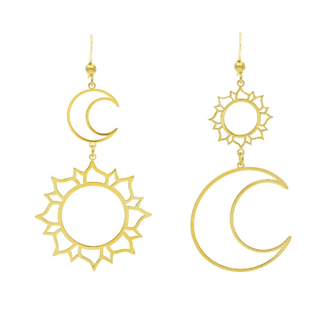 Orecchini pendenti in argento dorato 925/ooo con sole e luna