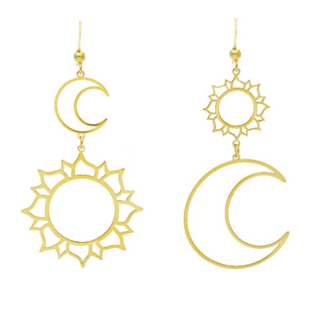 Orecchini pendenti in argento dorato 925/ooo con sole e luna