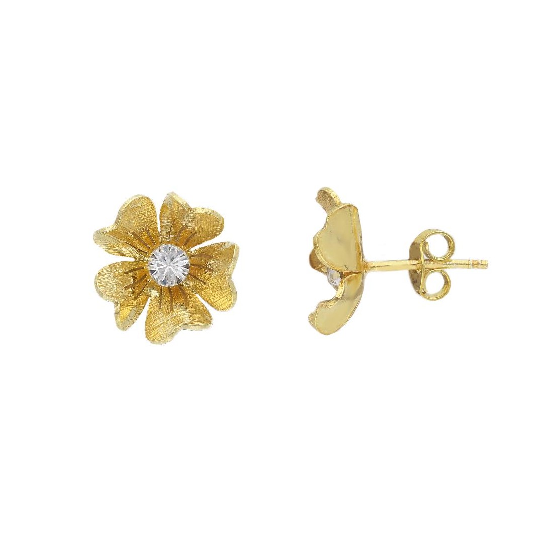Orecchini a lobo in argento dorato 925/ooo e zirconia cubica con fiore