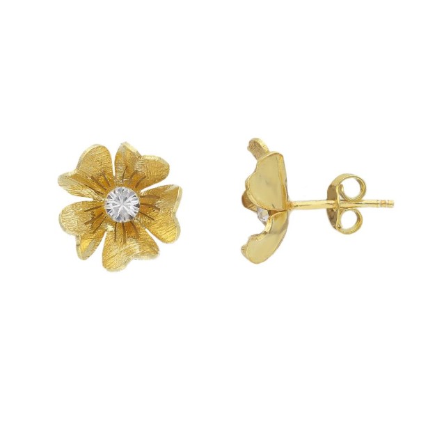 Orecchini a lobo in argento dorato 925/ooo e zirconia cubica con fiore