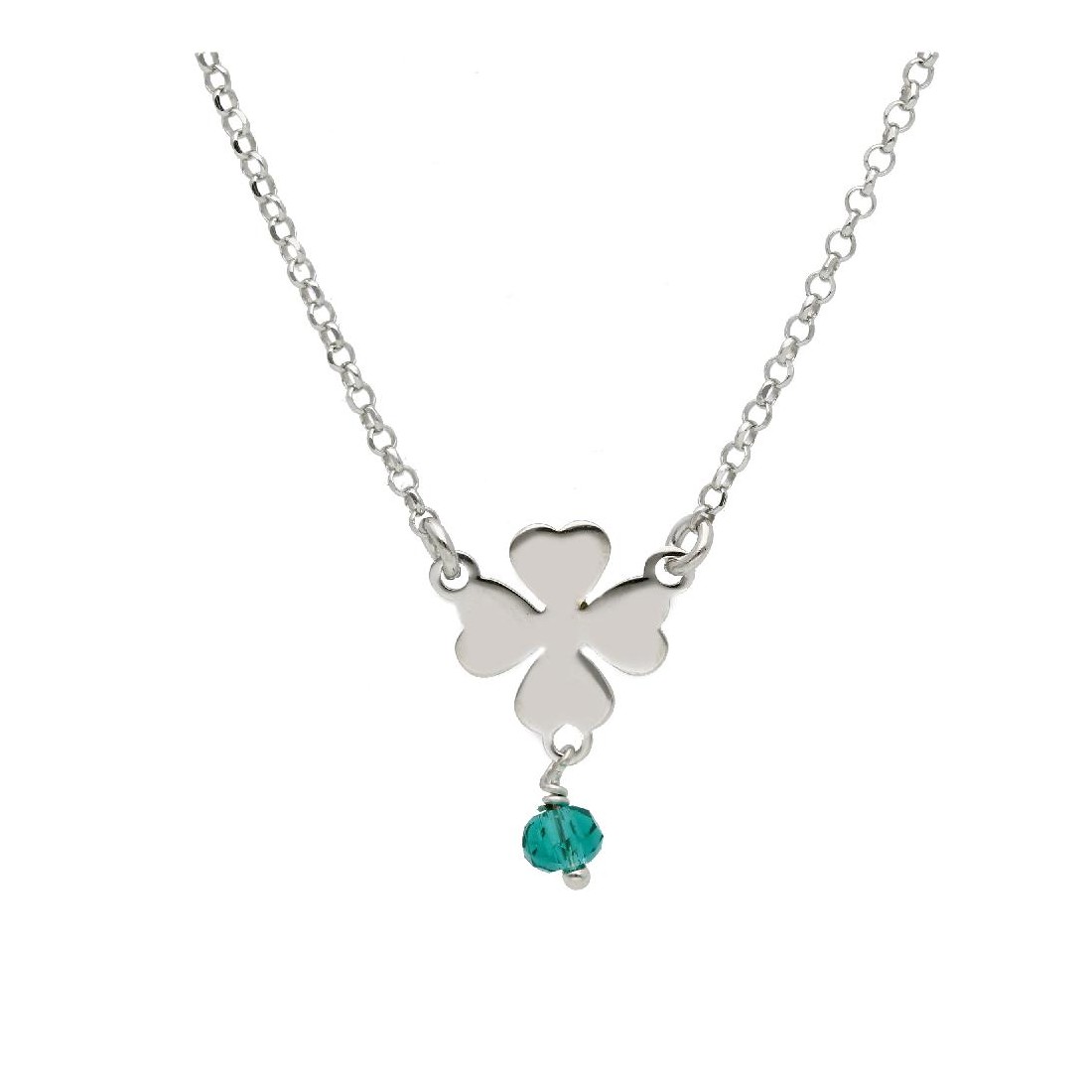 Girocollo in argento 925/ooo e cristallo artificiale verde con quadrifoglio