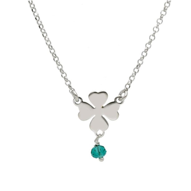 Girocollo in argento 925/ooo e cristallo artificiale verde con quadrifoglio