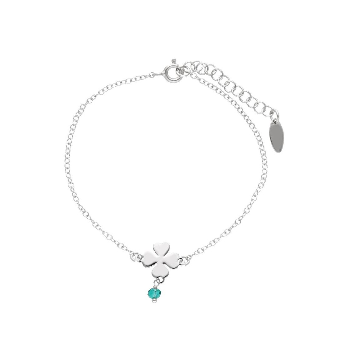 Bracciale in argento 925/ooo e cristallo artificiale verde con quadrifoglio