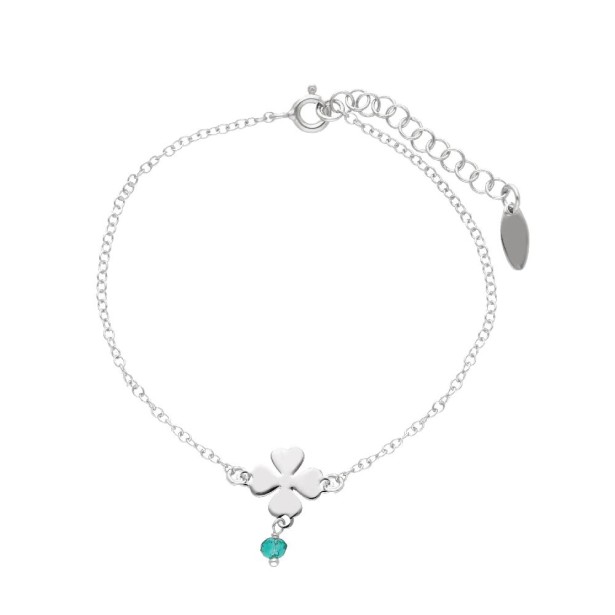 Bracciale in argento 925/ooo e cristallo artificiale verde con quadrifoglio