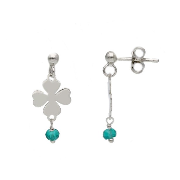 Orecchini pendenti in argento 925/ooo e cristalloartificiale verde con quadrifoglio