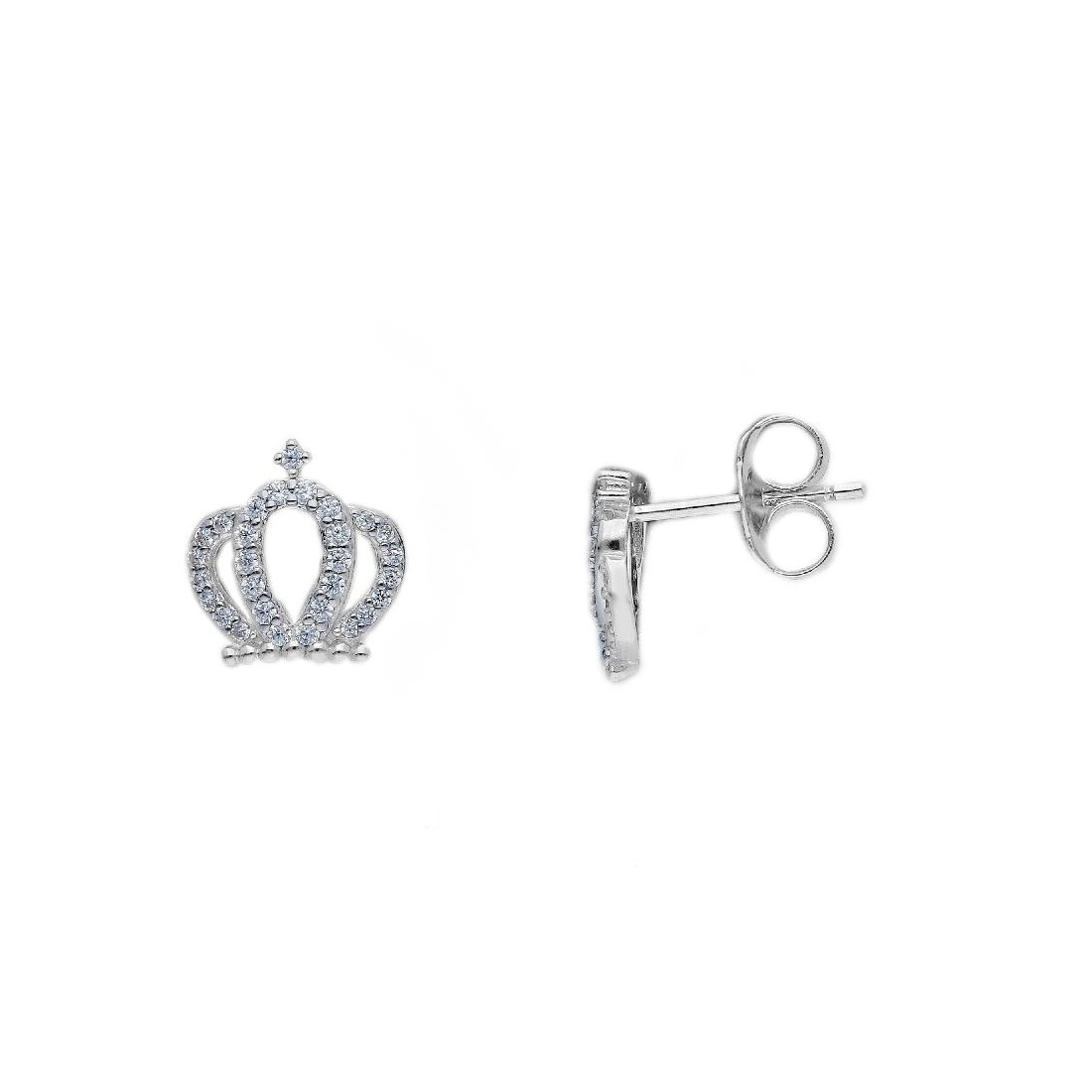 Orecchini a lobo in argento 925/ooo e zirconia cubica con corona