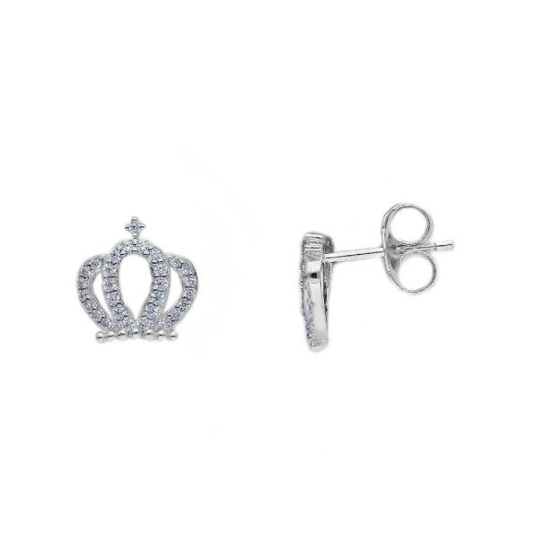 Orecchini a lobo in argento 925/ooo e zirconia cubica con corona