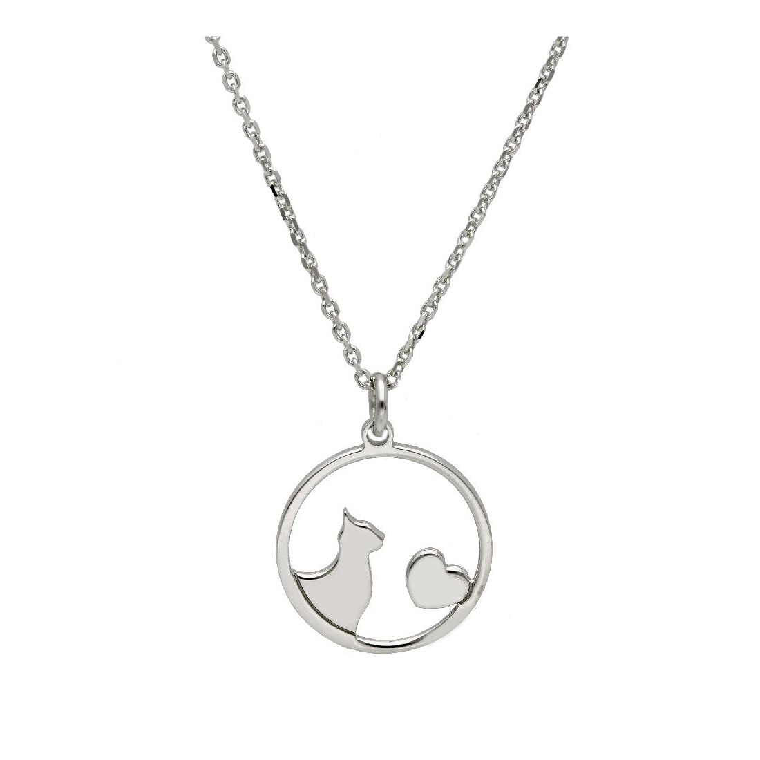 Girocollo in argento 925/ooo con gatto e cuore