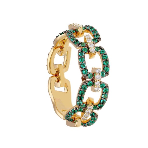 Anello in oro rosa 750/ooo con smeraldo e diamantenaturale