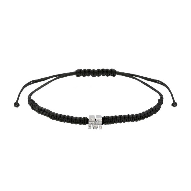 Bracciale con cordino e lettera in oro bianco 750/ooo con diamanti naturali
