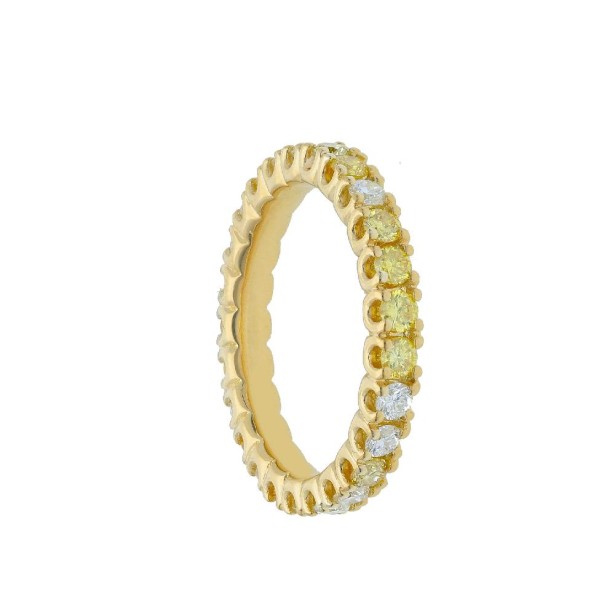 Anello eternity in oro giallo 750/ooo con diamantifancy yellow naturali