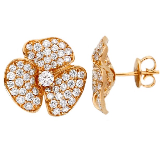 Orecchini con fiore in oro rosa 750/ooo con diamanti naturali