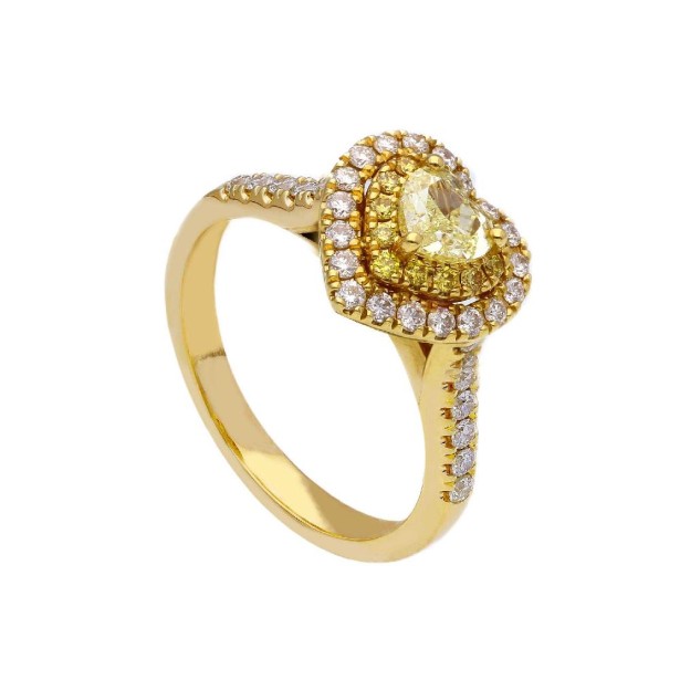 Anello in oro giallo 750/ooo con diamanti fancy ebianchi naturali