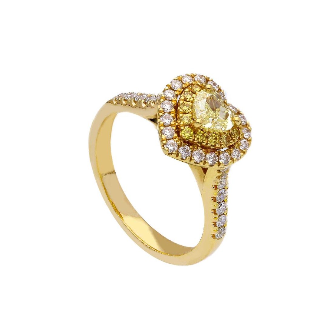 Anello in oro giallo 750/ooo con diamanti fancy ebianchi naturali
