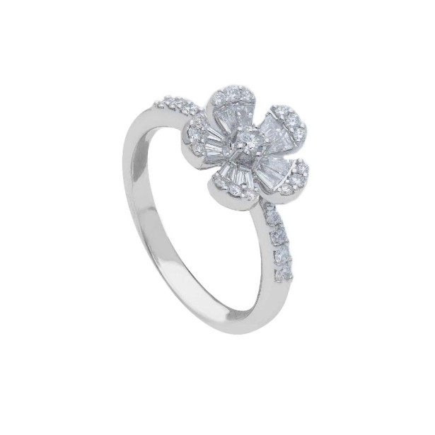 Anello con fiore in oro bianco 750/ooo con diamante naturale