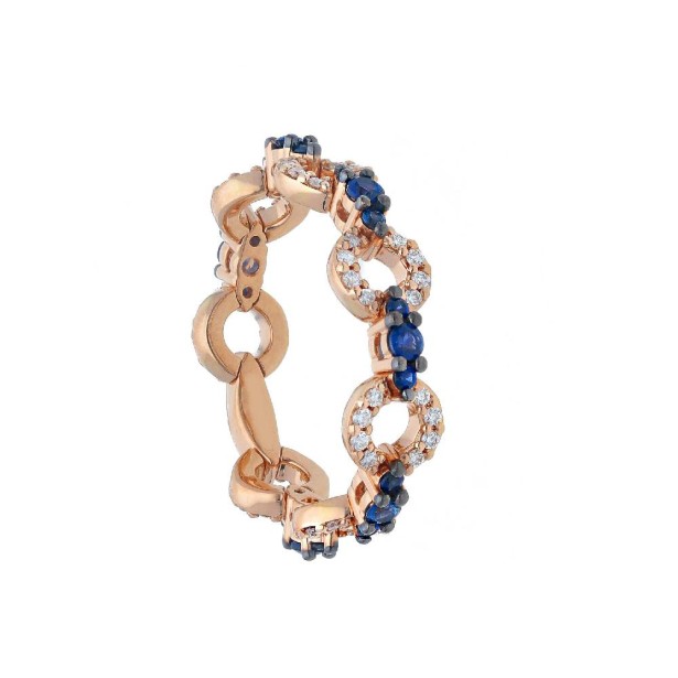 Anello fedina in oro rosa 750/ooo con zaffiro e diamante naturale