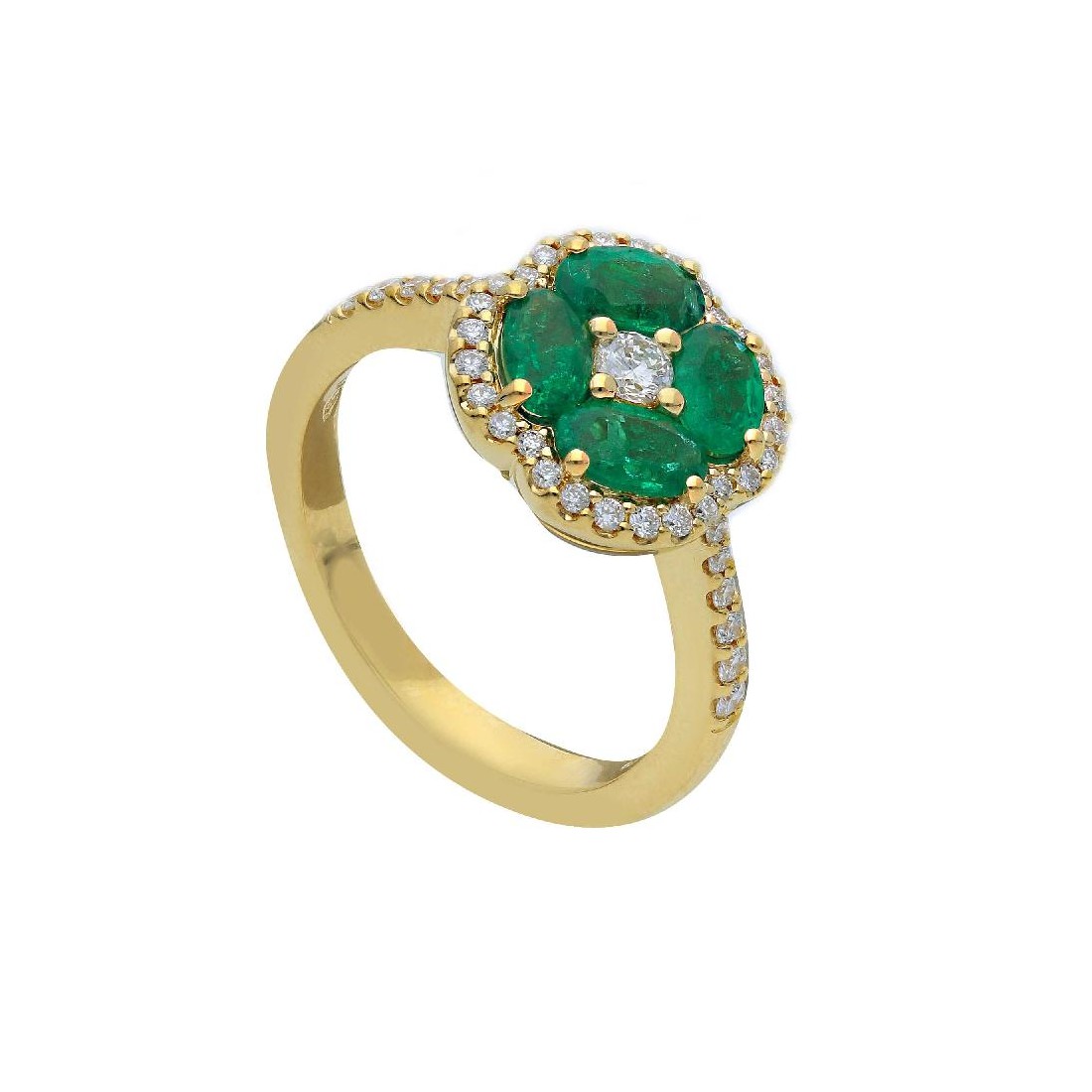 Anello in oro giallo 750/ooo con smeraldo e diamante naturale