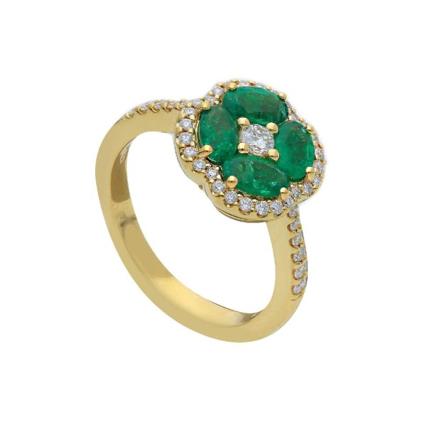 Anello in oro giallo 750/ooo con smeraldo e diamante naturale