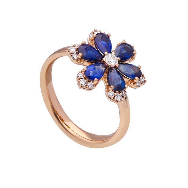 Anello in oro rosa 750/ooo con zaffiro e diamantenaturale