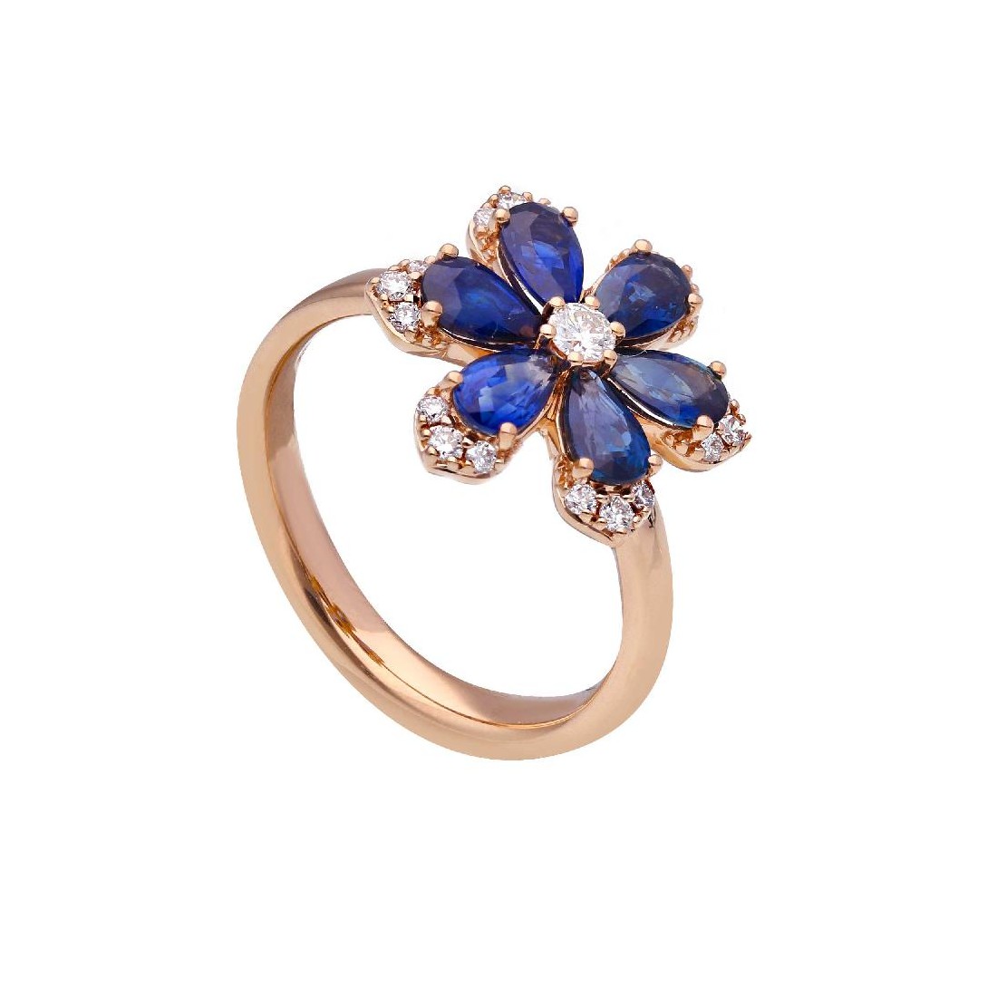 Anello in oro rosa 750/ooo con zaffiro e diamantenaturale