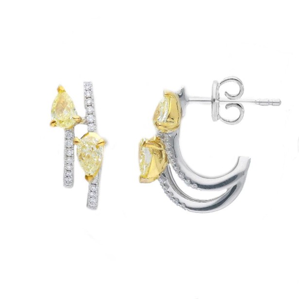 Orecchini in oro bianco 750/ooo con diamanti fancyyellow e bianchi naturali
