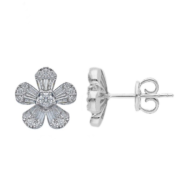 Orecchini lobo con fiore in oro bianco 750/ooo con diamante naturale
