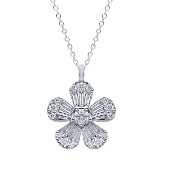 Girocollo con fiore in oro bianco 750/ooo con diamante naturale