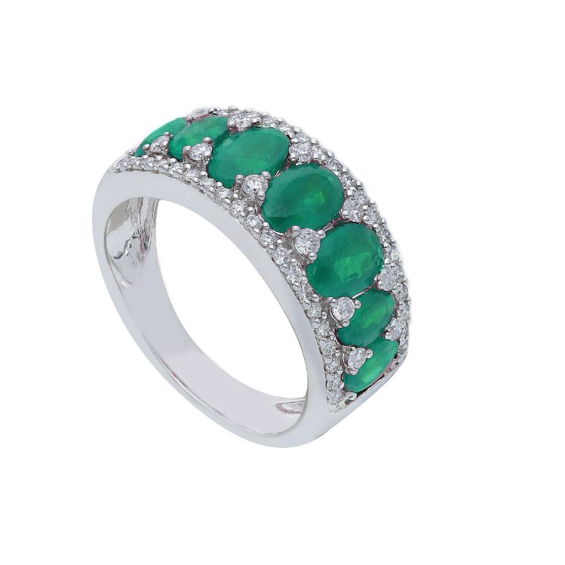 Anello in oro bianco 750/ooo con diamanti naturali e smeraldo
