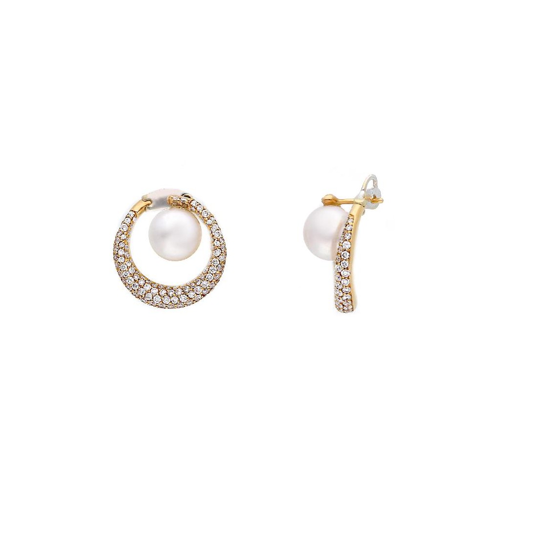 Orecchini in oro rosa 750/ooo con diamanti naturali e perla australiana