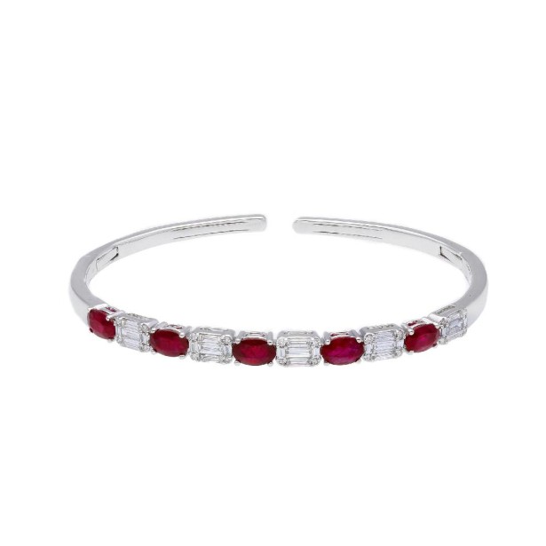 Bracciale rigido in oro bianco 750/ooo con diamanti naturali e rubino