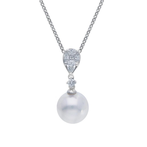 Girocollo in oro bianco 750/ooo con diamante naturale e perla akoya