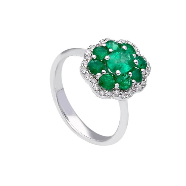 Anello in oro bianco 750/ooo con diamante naturale e smeraldo