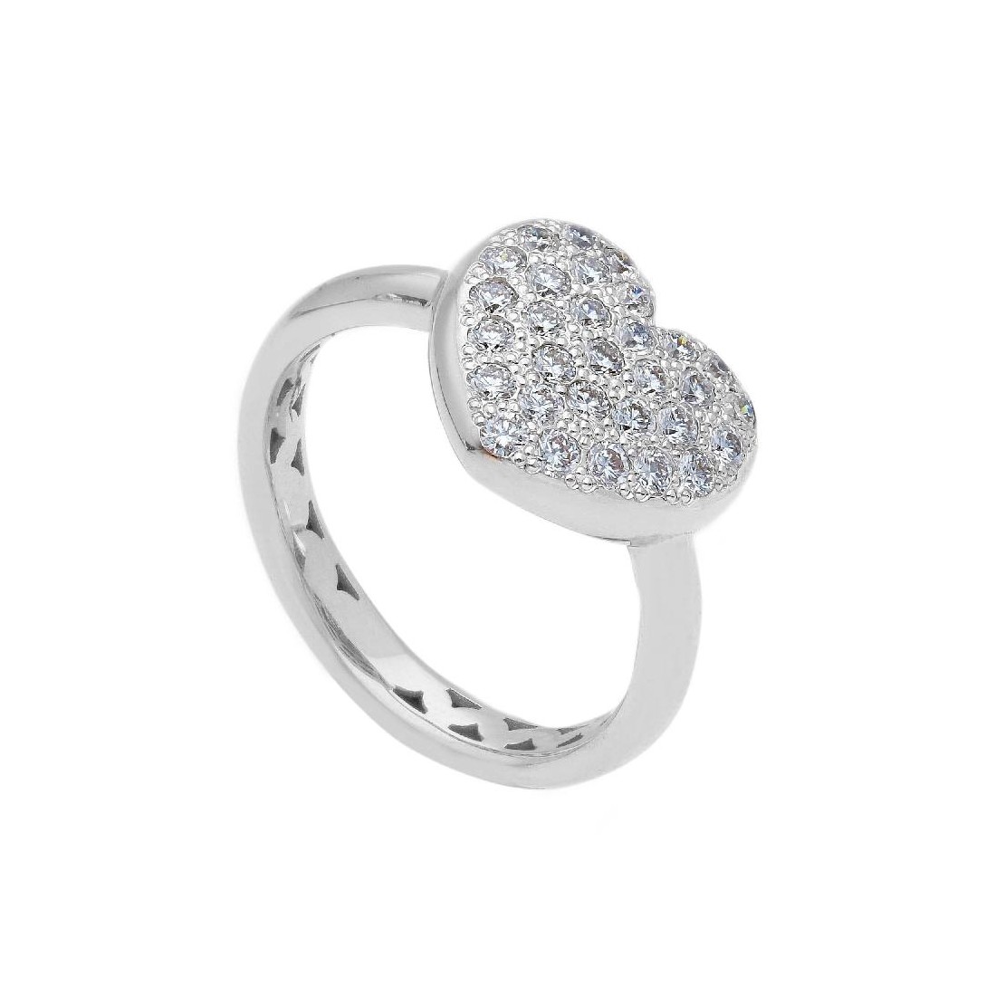 Anello in oro bianco 750/ooo con diamante naturale con cuore