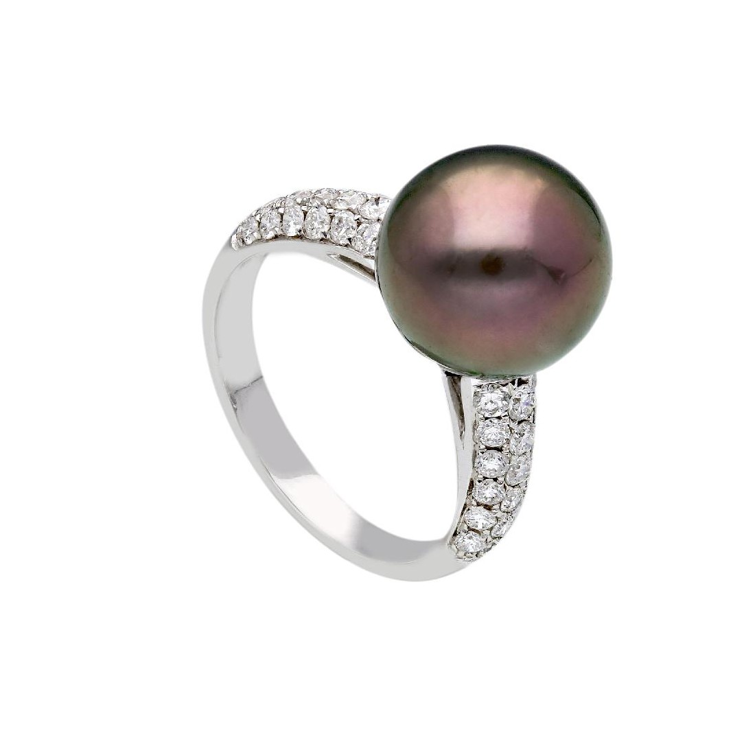 Anello in oro bianco 750/ooo con diamante naturale e perla Tahiti