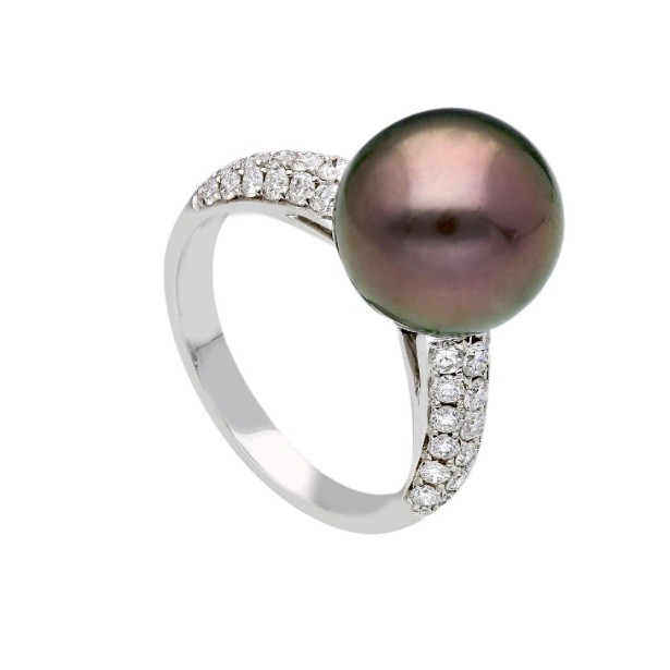 Anello in oro bianco 750/ooo con diamante naturale e perla Tahiti