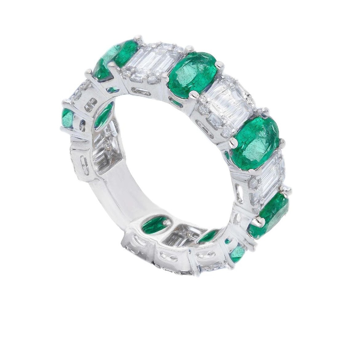 Anello eternity in oro bianco 750/ooo con diamante naturale e smeraldo