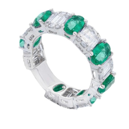 Anello eternity in oro bianco 750/ooo con diamante naturale e smeraldo