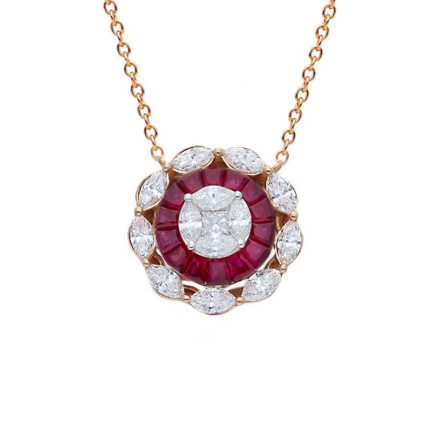 Girocollo in oro rosa 750/ooo con diamante naturale e rubino