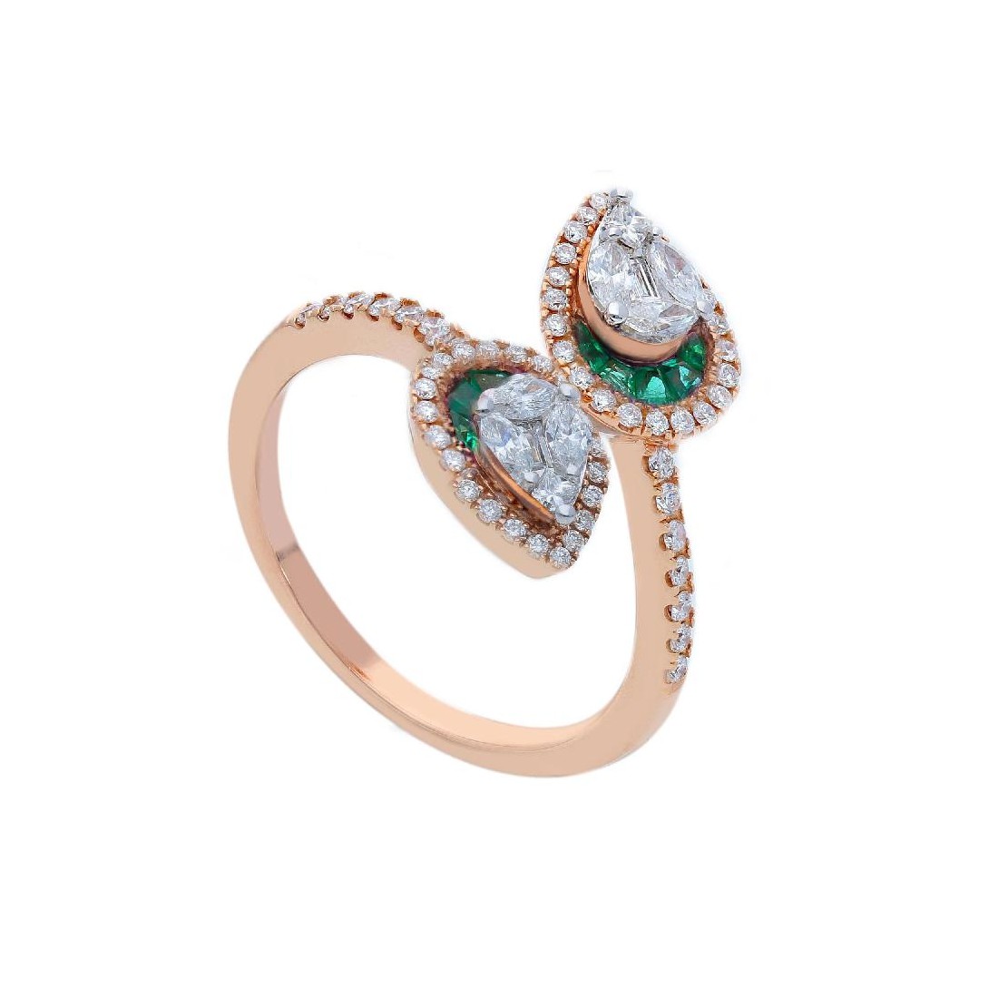 Anello in oro rosa 750/ooo con diamante naturale e smeraldo