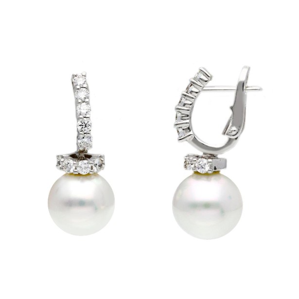 Orecchini in oro bianco 750/ooo con diamante naturale e perle australiane