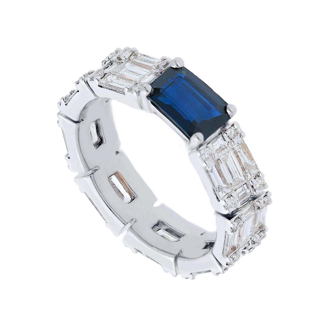 Anello eternity in oro bianco 750/ooo con diamantenaturale e zaffiro