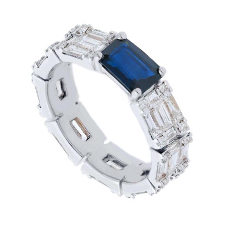 Anello eternity in oro bianco 750/ooo con diamantenaturale e zaffiro