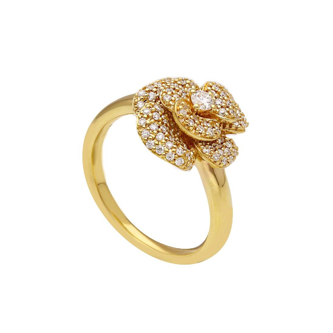 Anello fiore in oro giallo 750/ooo con diamante naturale