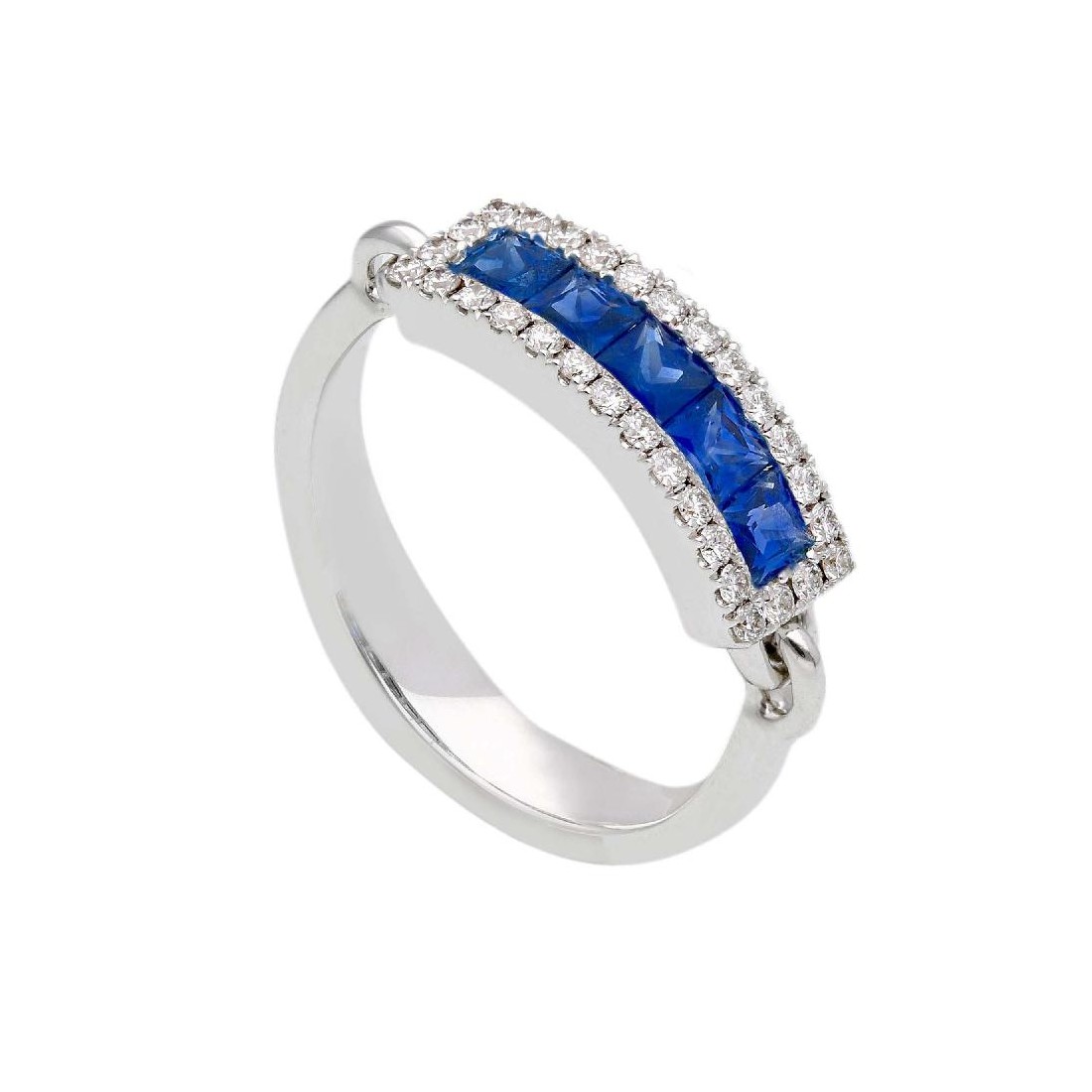 Anello in oro bianco 750/ooo con diamante naturalee zaffiro